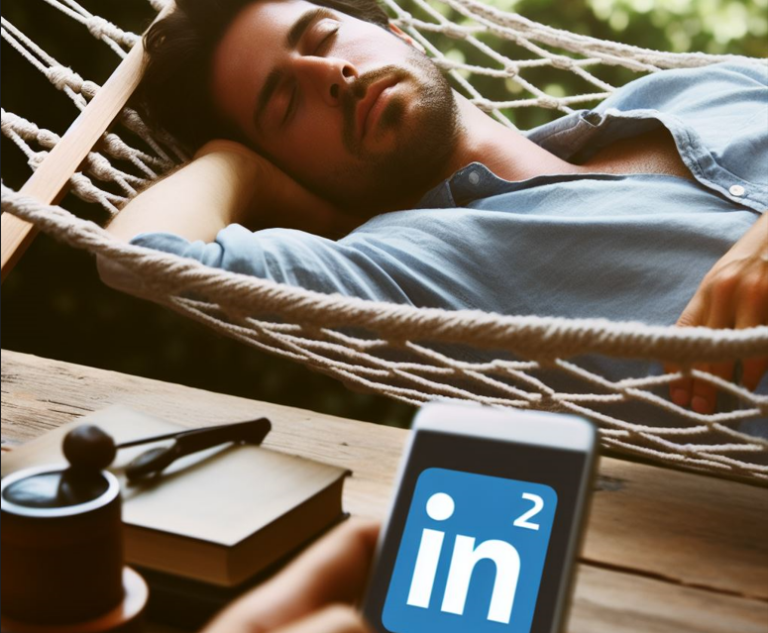 An image of a person relaxing on a hammock with a phone showing the LinkedIn logo