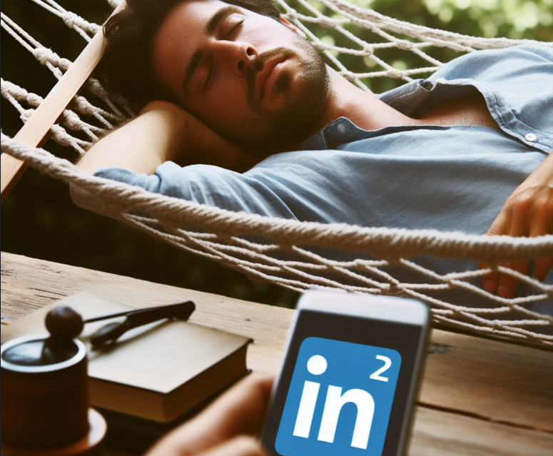 An image of a person relaxing on a hammock with a phone showing the LinkedIn logo